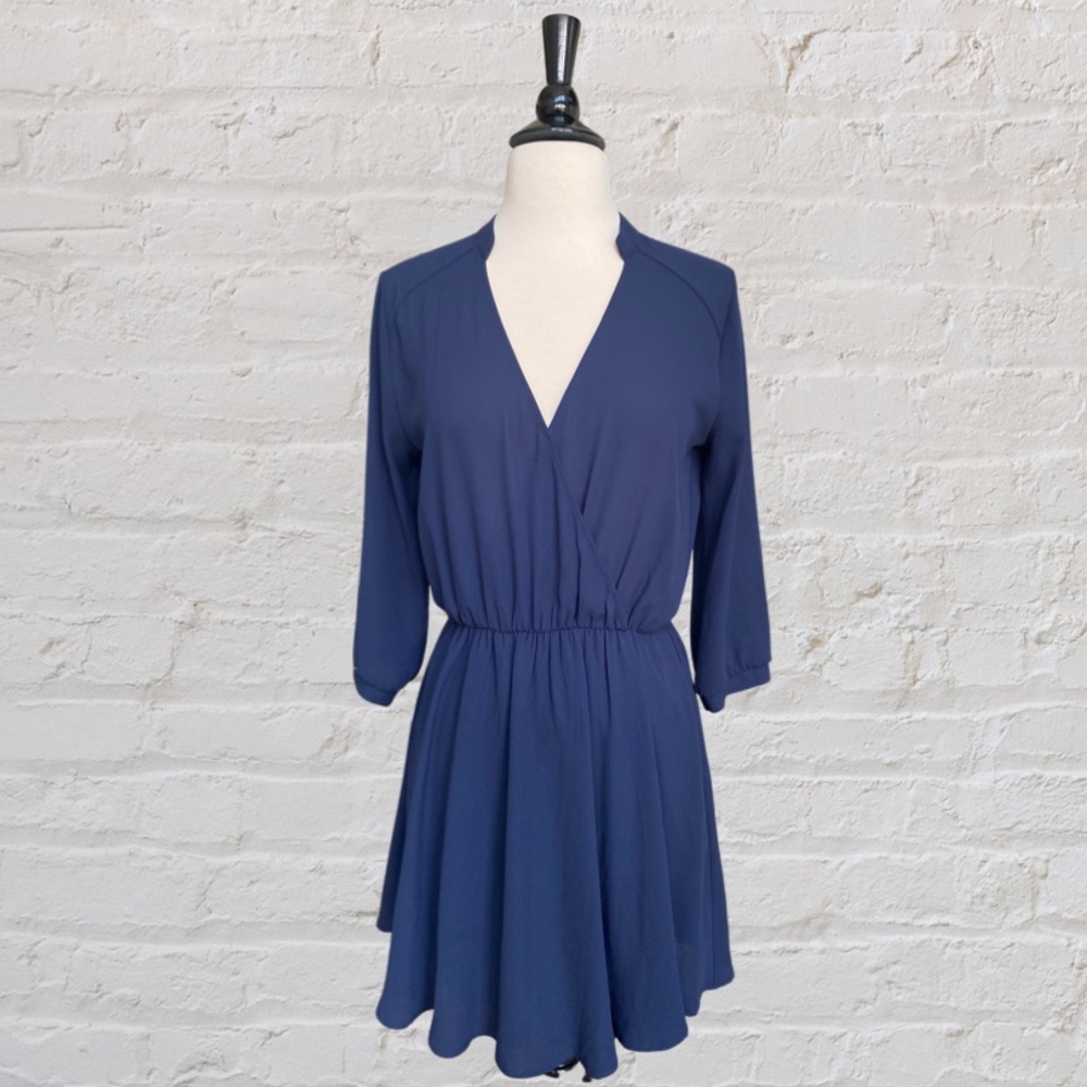 LUSH, Small, Navy Blue, Faux Wrap Dress